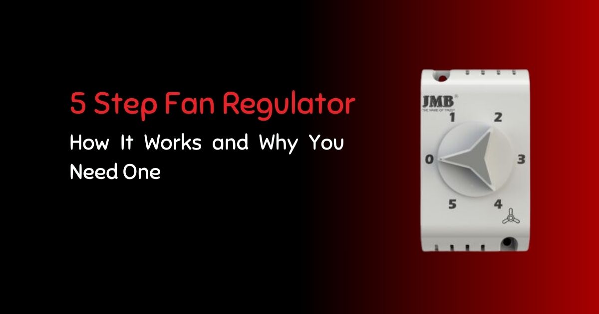 Product banner for a 5 step fan regulator showing how it works, designed by an ISO-certified 5 step fan regulator manufacturer for home use.